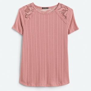 Pink Clover Laney Lace Shoulder Knit Top, Size Medium